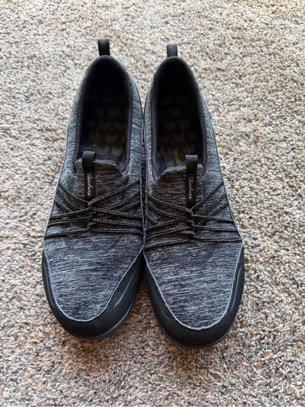 Skechers Women's Slip-On Knit Sneakers in Charcoal Black Heather
